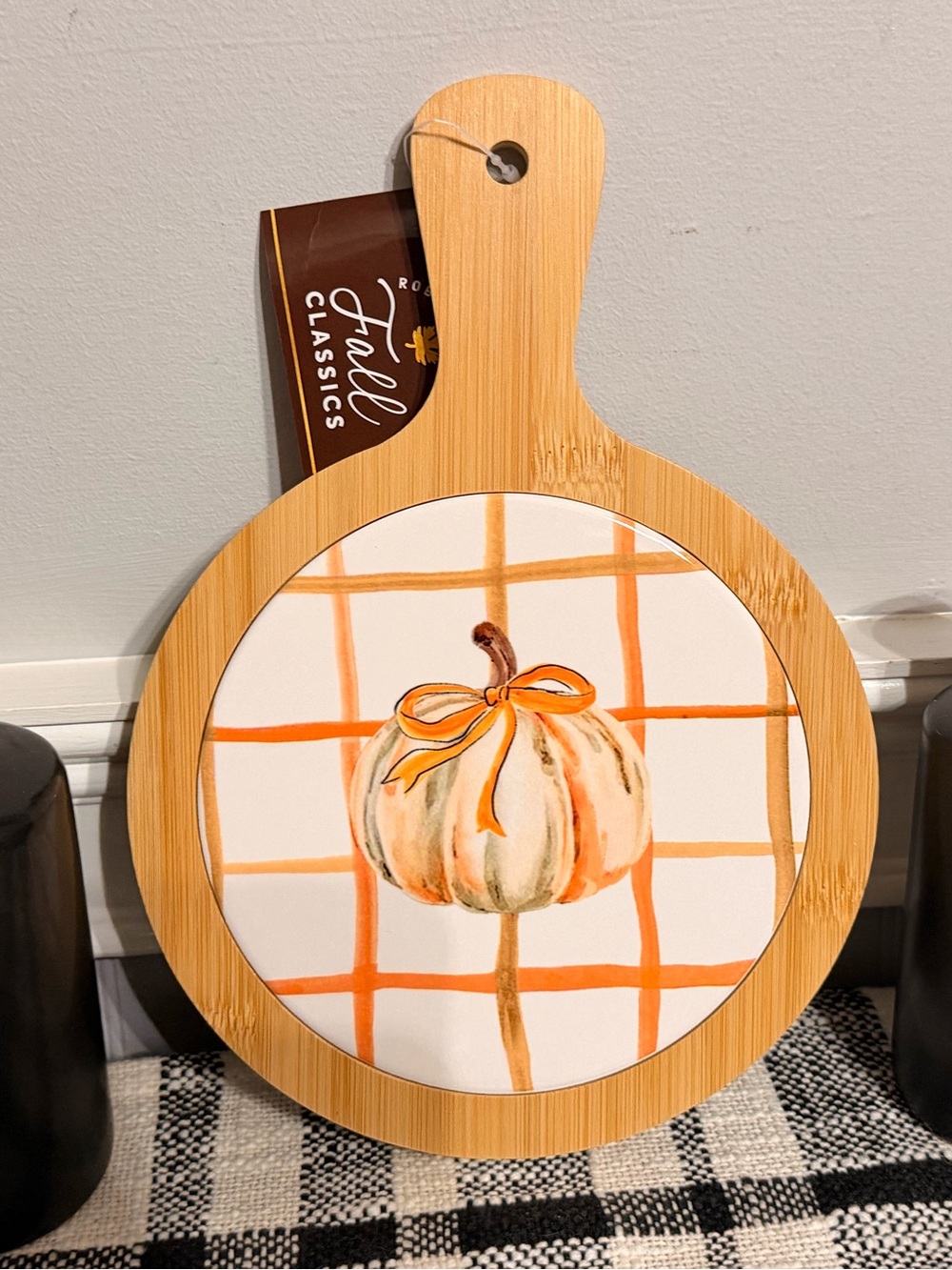 Classic Bamboo Paddle Board with Orange Pumpkin Ceramic Tile
